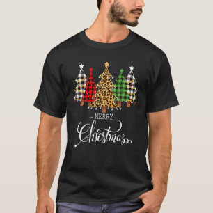 Camiseta Árboles Feliz Navidad Con Plaid Búfalo Leopardo