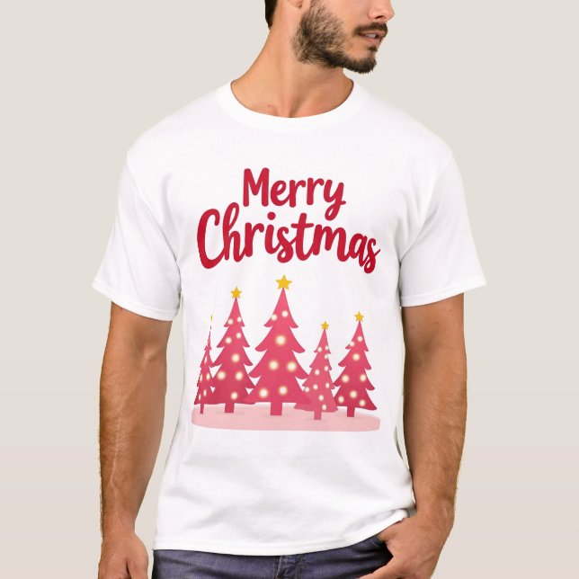 Camiseta Árboles modernos de Navidad rosados 'Feliz Navidad (Anverso)