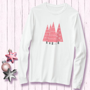 Camiseta Árboles modernos de Navidad rosados Monograma cami