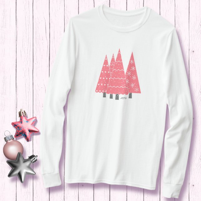Camiseta Árboles modernos de Navidad rosados Monograma cami (Subido por el creador)