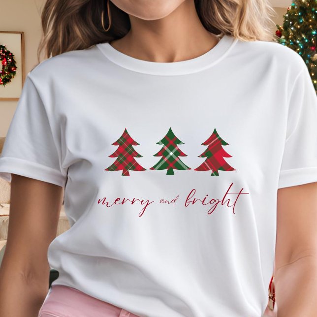 Camiseta Árboles navideños fríos y brillantes tartán verde  (Subido por el creador)