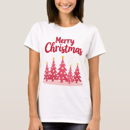Camiseta Árboles navideños rosados festivos 'Feliz Navidad'