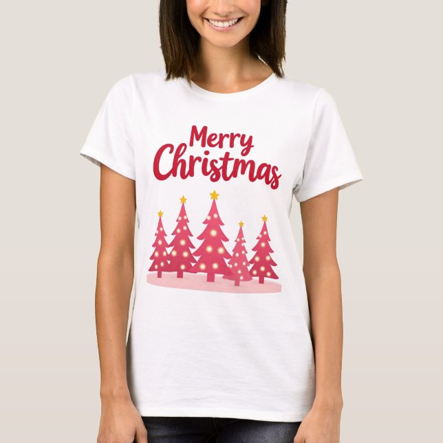 Camiseta Árboles navideños rosados festivos 'Feliz Navidad' (Anverso)
