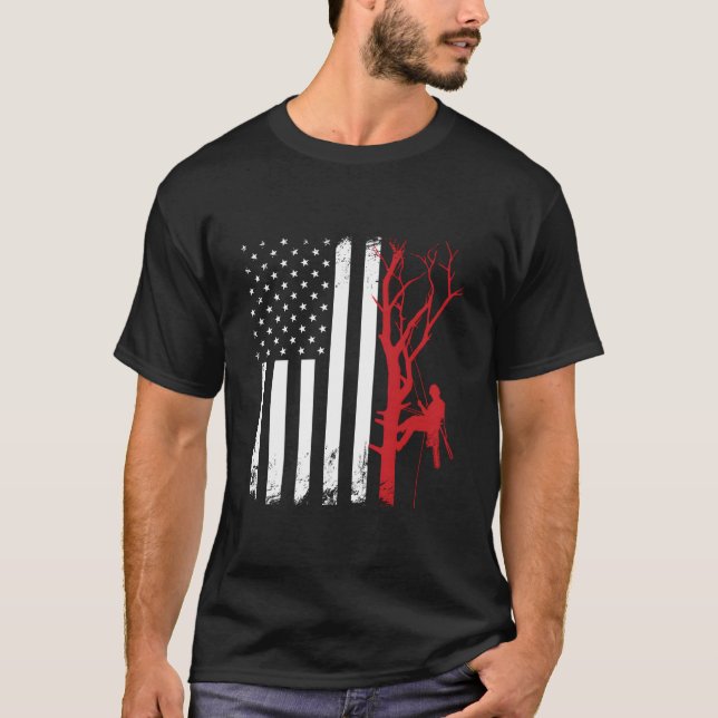 Camiseta Arborist American Flag America Tree Surgeon (Anverso)