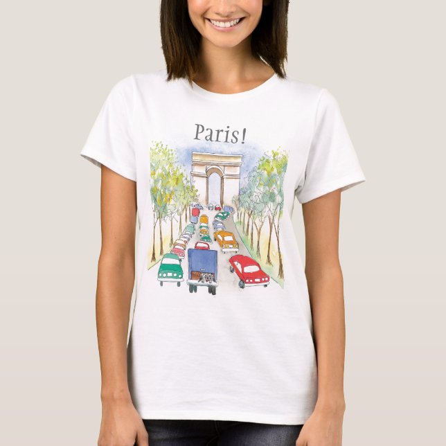 Camiseta Arc de Triomphe Whimsical Watercolor Sketch (Anverso)