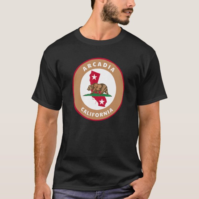Camiseta Arcadia California CA Flag and Bear Badge Souvenir (Anverso)