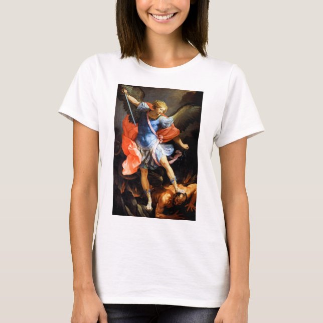 Camiseta Arcángel Michael tramples Satan, Guido Reni (Anverso)
