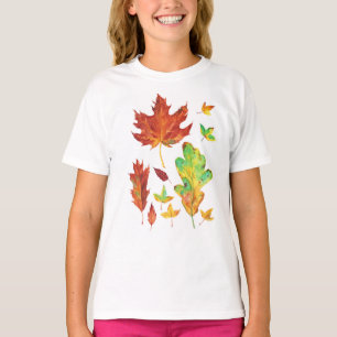 Camiseta Arce Rojo y Hojas de Roble Dorado Acuarela de Otoñ