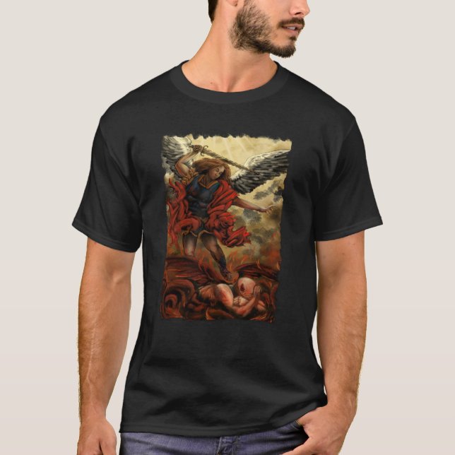 Camiseta Archangel Michael derrota a Demon en el fuego (Anverso)