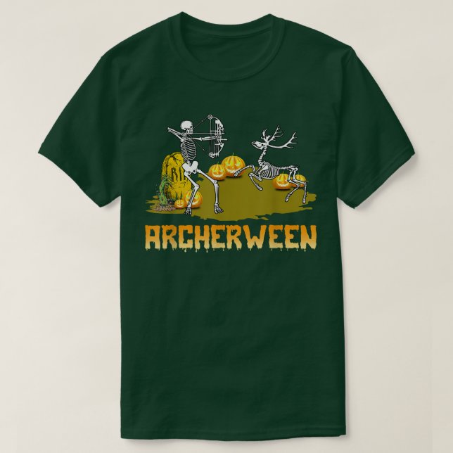 Camiseta Archerween Skeleton Archery Bow Hunting Halloween  (Diseño del anverso)