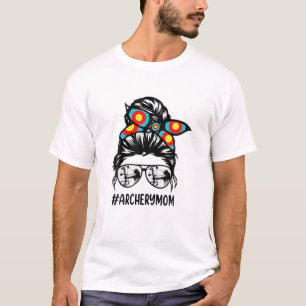 Camiseta Archery Mom Life Messy Bun Hair Glasses Zip