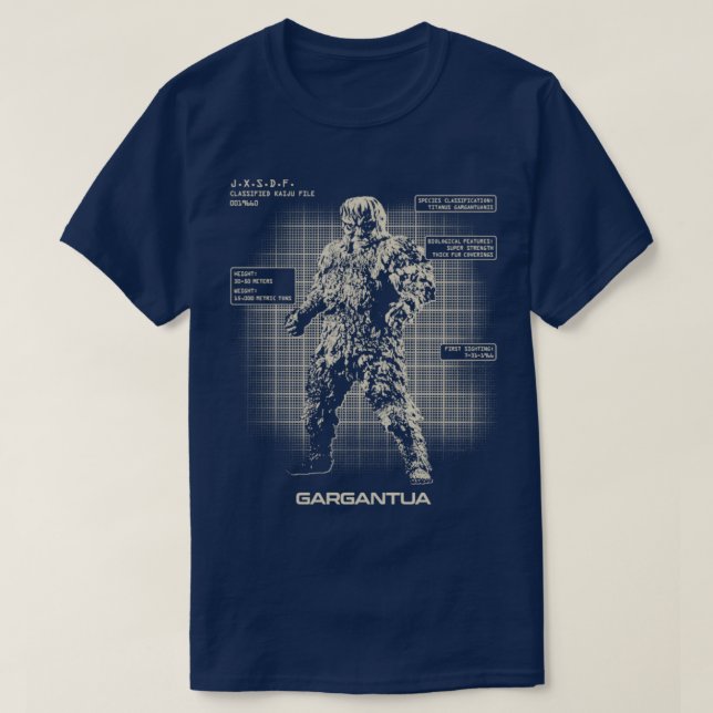 CAMISETA ARCHIVOS DE GARGANTUAS KAIJU (Diseño del anverso)