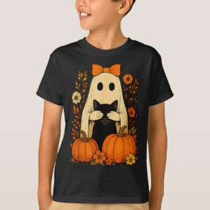 Camiseta Arco de fantasma divertido sosteniendo gato negro 
