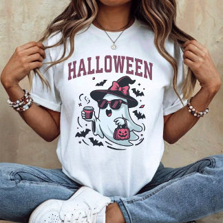 Camiseta Arco de Halloween - Fantasmita lindo sosteniendo c