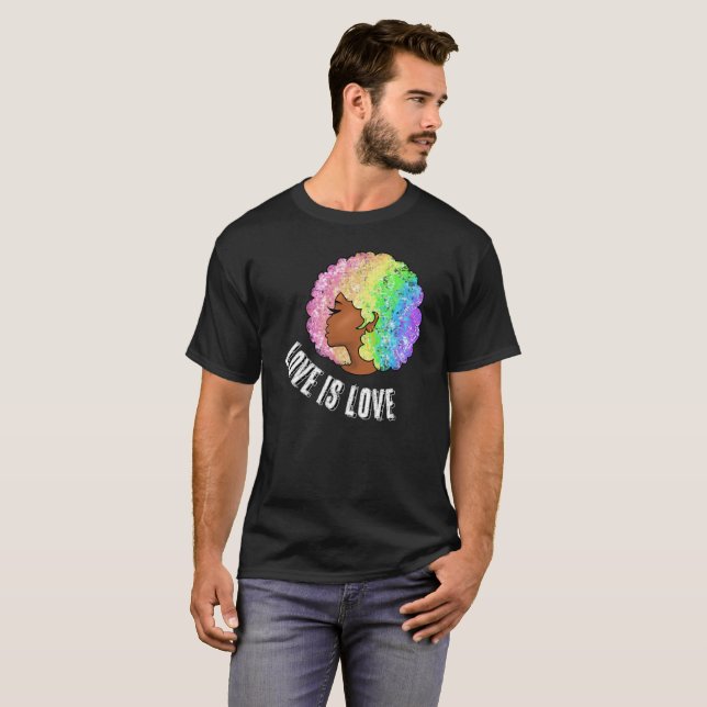 Camiseta arco iris de amor LGBTQ amor orgullo chica negro (Anverso completo)