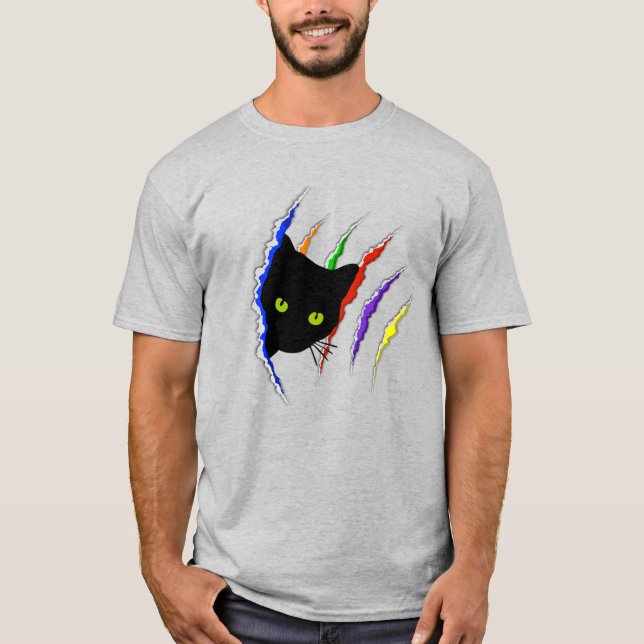 Camiseta Arco iris del dueño del gato del orgullo gay (Anverso)