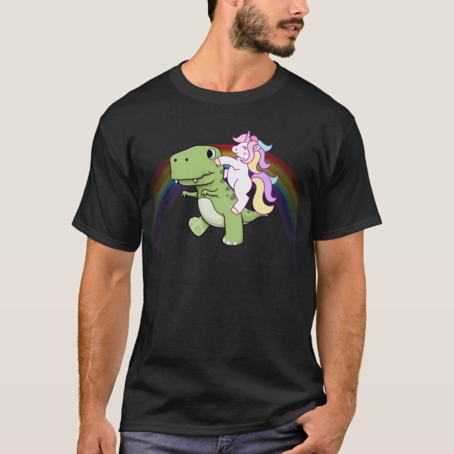 Camiseta Arco iris lindo del bebé T Rex del montar a (Anverso)