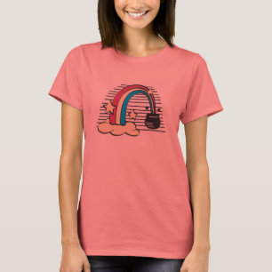 Camiseta arco iris retro y olla de oro