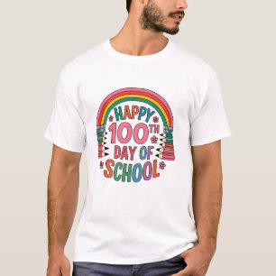 Camiseta Arcoiris 100 días de colegio Feliz 100° Día de Sch