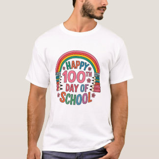 Camiseta Arcoiris 100 días de colegio Feliz 100° Día de Sch