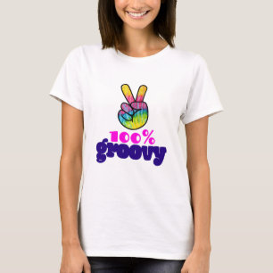Camiseta Arcoiris 100% Groovy con signo de paz manual