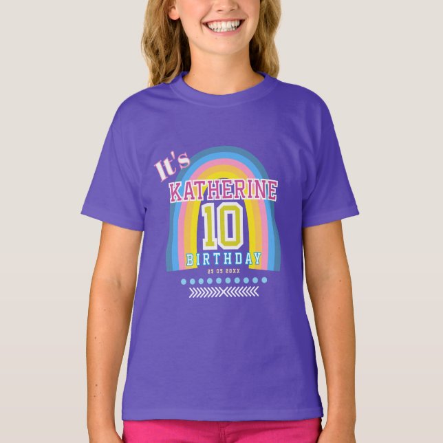 Camiseta Arcoíris 10 cumpleaños azul (Anverso)