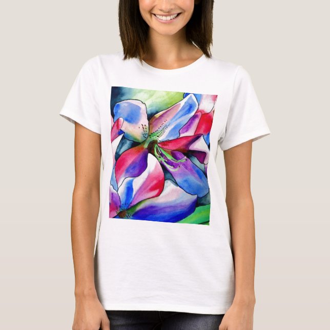 Camiseta Arcoiris Azalea florido original pintura acuarela (Anverso)