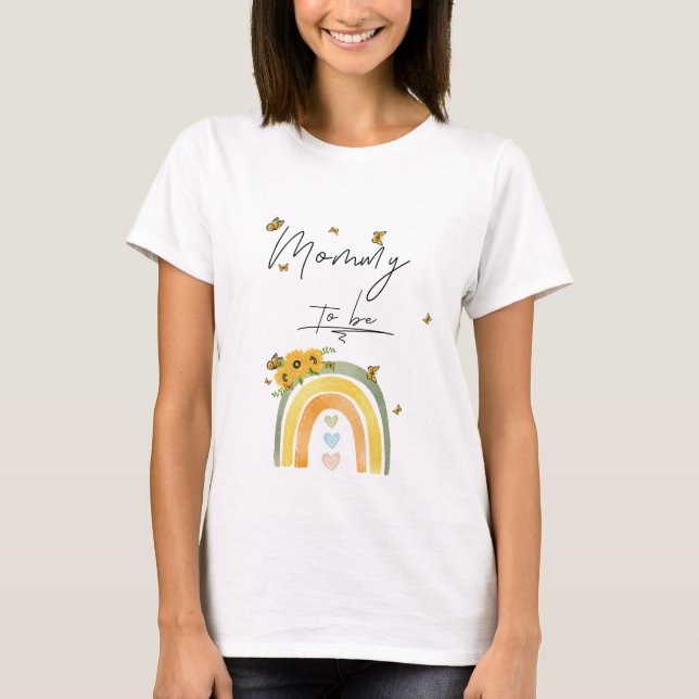 Camiseta Arcoiris boho con girasoles, mamá por venir (Anverso)