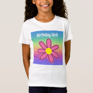 Camiseta Arcoiris con Chica de cumpleaños de flor rosa