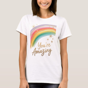 Camiseta Arcoíris con purpurina dorada y texto "Eres Increí
