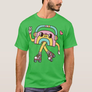 Camiseta Arcoiris Cuidadoso Con Auriculares Y Patines De Ro