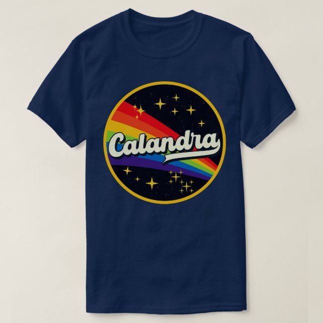 Camiseta Arcoiris de Calandra al estilo vintage espacial (Diseño del anverso)