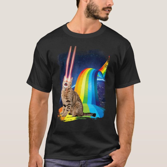 Camiseta arcoíris de gato láser, espacio de cienci (Anverso)