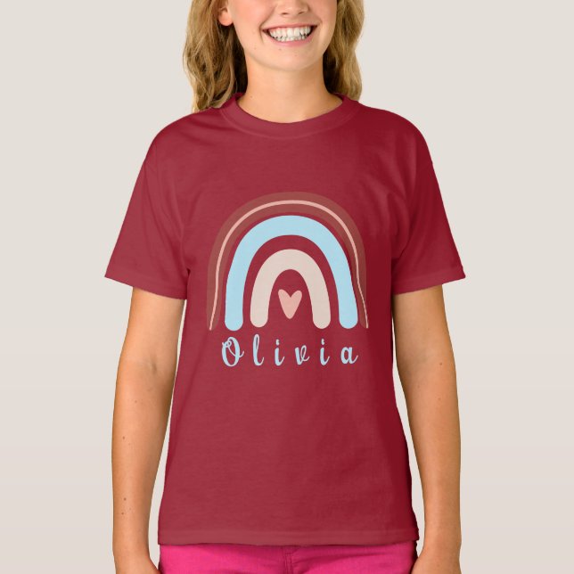 Camiseta Arcoiris de Heart Boho con nombre personalizado (Anverso)