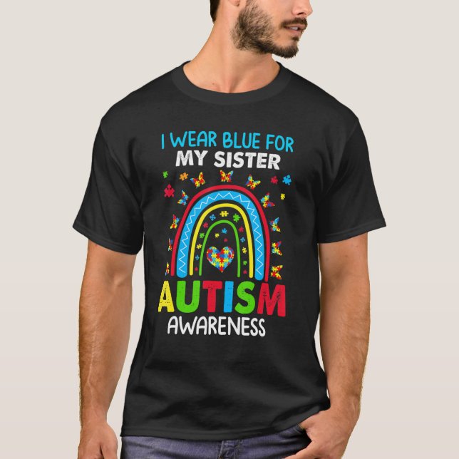 Camiseta Arcoiris De Mariposa Que Uso Azul Para El Autismo  (Anverso)