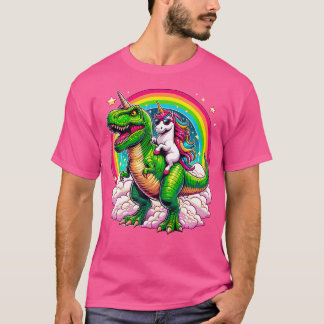 Camiseta Arcoiris de Unicornio montando en dinosaurios T-Re