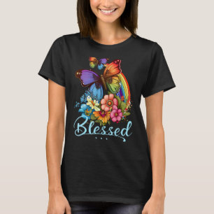 Camiseta Arcoiris floral de la bendita Bonito mariposa cris