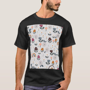 Camiseta Arcoiris florales: Textura sin soldadura dibujada