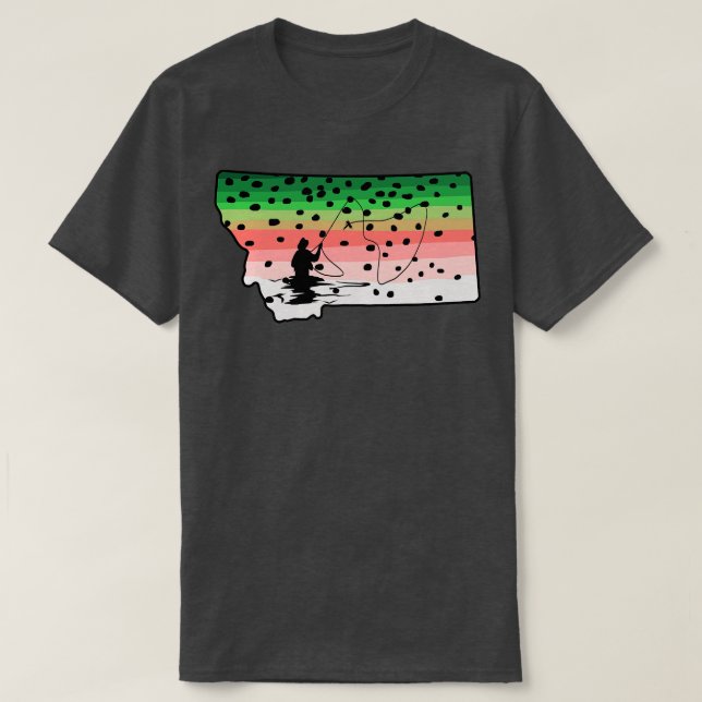 Camiseta Arcoiris Fly Fish Montana Mapa de vuelos Fishi (Diseño del anverso)
