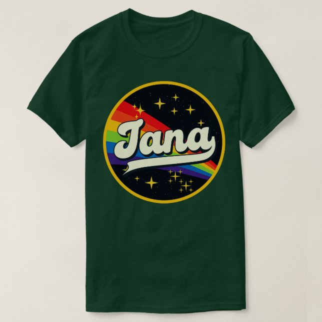 Camiseta Arcoiris Jana en estilo vintage espacial (Diseño del anverso)