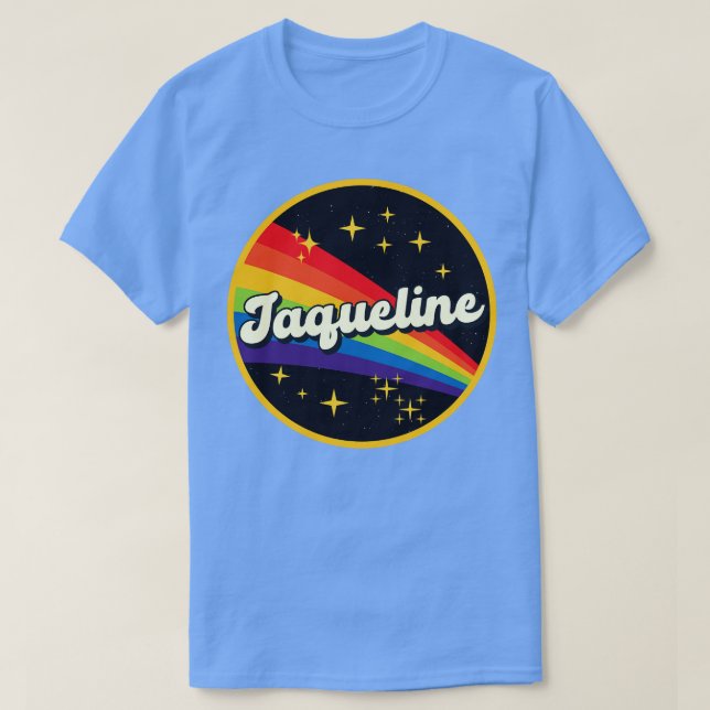 Camiseta Arcoiris Jaquelino en estilo vintage espacial (Diseño del anverso)