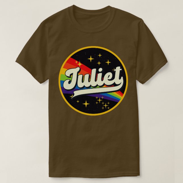 Camiseta Arcoiris Juliet al estilo vintage espacial (Diseño del anverso)