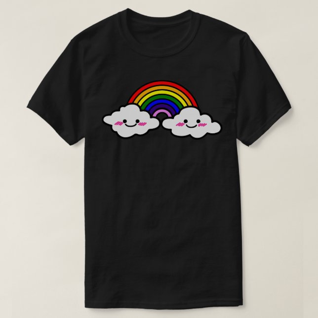 Camiseta Arcoiris kawaii clásico con nubes (Diseño del anverso)
