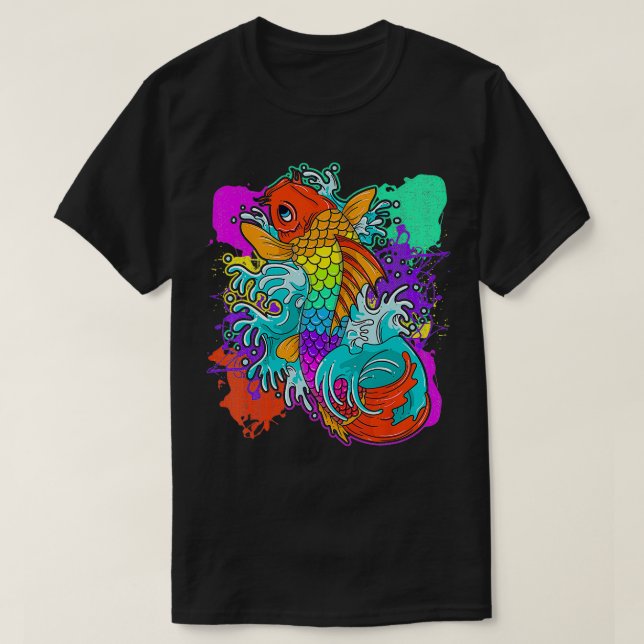 Camiseta Arcoiris Koi pescado Guay Tattoo Jinli Japón (Diseño del anverso)