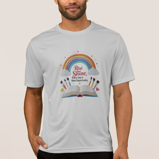 Camiseta Arcoíris 'Levántate y Brilla' – Crea, Apr (Anverso)