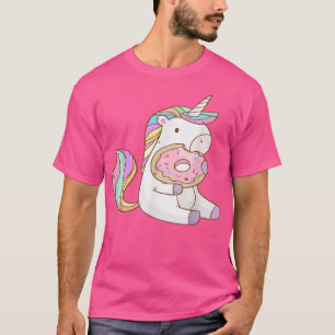 Camiseta Arcoiris lindo Unicornio comiendo Donut regalo par