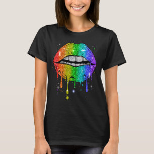 Camiseta Arcoiris Lips Lgbtq Orgullo Lesbiana Gay Mes Mujer