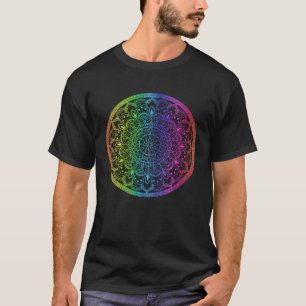 Camiseta Arcoiris Mandala Rosette Flor Ronda Yoga Vibe Zen