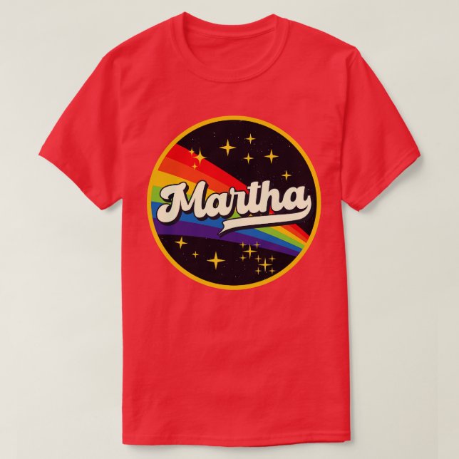 Camiseta Arcoiris Martha en estilo vintage espacial (Diseño del anverso)