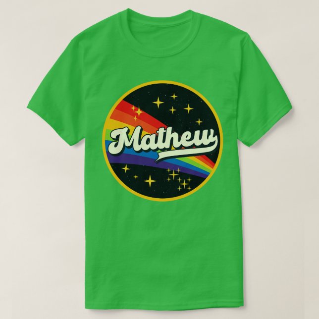 Camiseta Arcoiris Mathew en estilo de vintage espacial (Diseño del anverso)